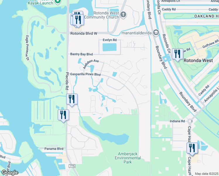 map of restaurants, bars, coffee shops, grocery stores, and more near 6796 Gasparilla Pines Boulevard in Englewood