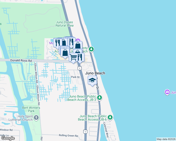 map of restaurants, bars, coffee shops, grocery stores, and more near 475 Ocean Ridge Way in Juno Beach