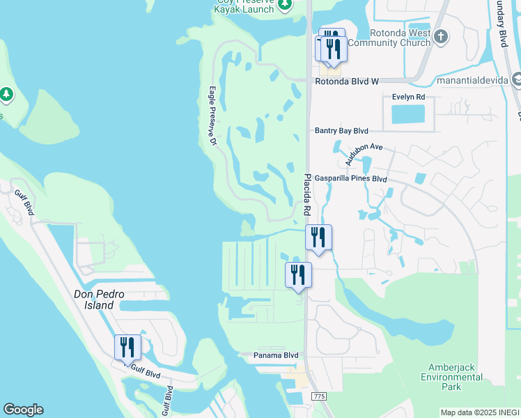 map of restaurants, bars, coffee shops, grocery stores, and more near 10111 Eagle Preserve Drive in Englewood