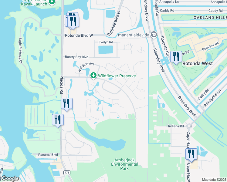 map of restaurants, bars, coffee shops, grocery stores, and more near 6796 Gasparilla Pines Boulevard in Englewood