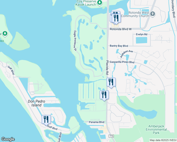map of restaurants, bars, coffee shops, grocery stores, and more near 10111 Eagle Preserve Drive in Englewood