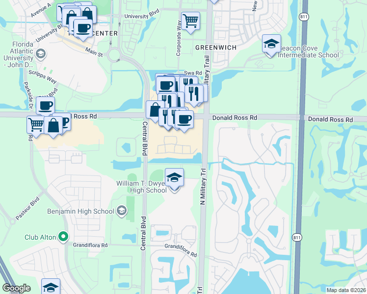 map of restaurants, bars, coffee shops, grocery stores, and more near 4814 Sawgrass Breeze Drive in Palm Beach Gardens