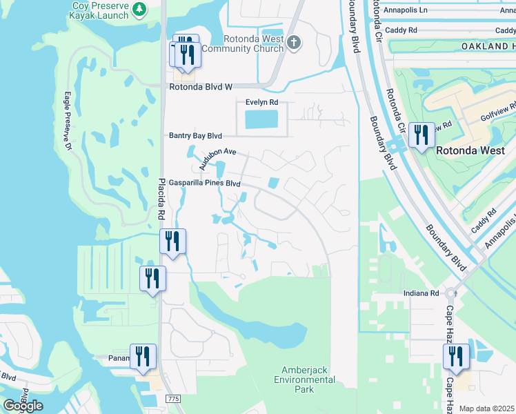 map of restaurants, bars, coffee shops, grocery stores, and more near 6796 Gasparilla Pines Boulevard in Englewood