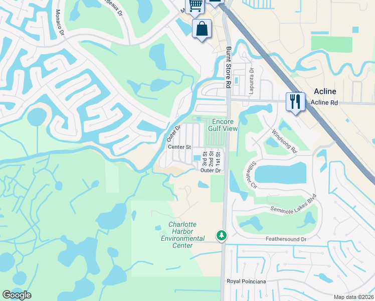 map of restaurants, bars, coffee shops, grocery stores, and more near 6th Street in Punta Gorda
