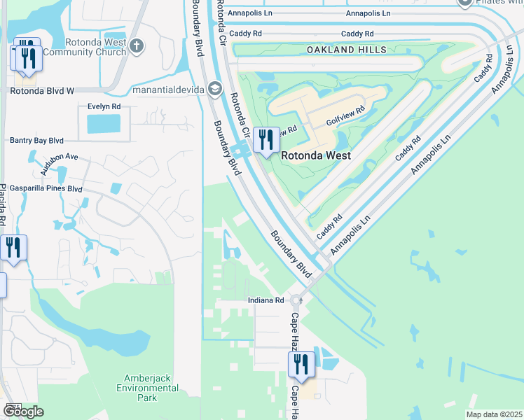 map of restaurants, bars, coffee shops, grocery stores, and more near 75a Boundary Boulevard in Rotonda West