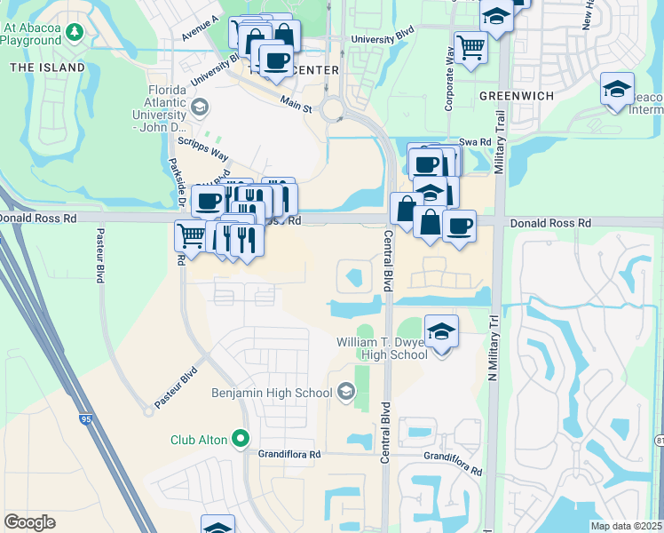 map of restaurants, bars, coffee shops, grocery stores, and more near 4891 Bonsai Circle in Palm Beach Gardens