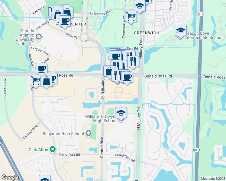 map of restaurants, bars, coffee shops, grocery stores, and more near 5035 Vine Cliff Way West in Palm Beach Gardens