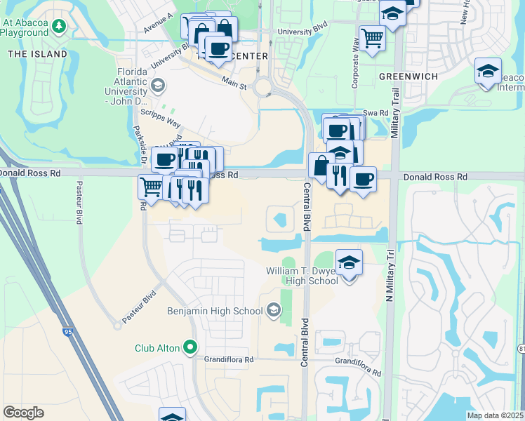 map of restaurants, bars, coffee shops, grocery stores, and more near 4891 Bonsai Circle in Palm Beach Gardens
