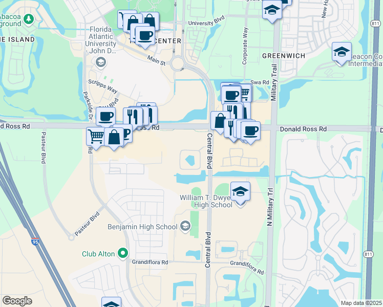 map of restaurants, bars, coffee shops, grocery stores, and more near 4880 Donald Ross Road in Palm Beach Gardens