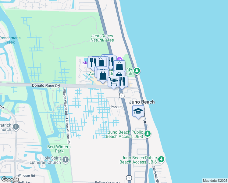 map of restaurants, bars, coffee shops, grocery stores, and more near 700 Donald Ross Road in Juno Beach