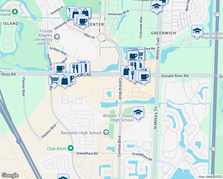 map of restaurants, bars, coffee shops, grocery stores, and more near 4880 Donald Ross Road in Palm Beach Gardens