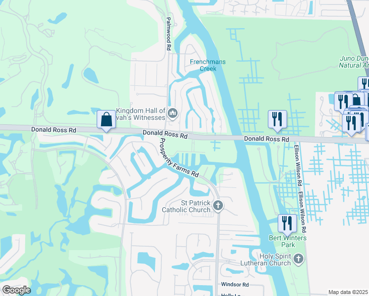 map of restaurants, bars, coffee shops, grocery stores, and more near 2720 Donald Ross Road in Palm Beach Gardens