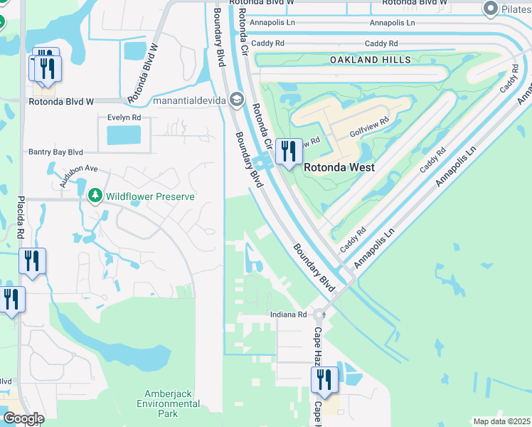 map of restaurants, bars, coffee shops, grocery stores, and more near 97 Boundary Boulevard in Rotonda West