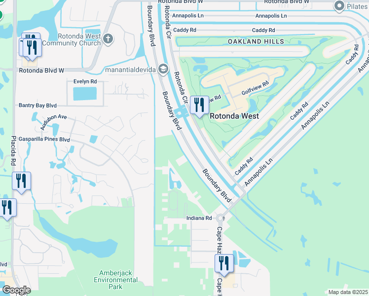 map of restaurants, bars, coffee shops, grocery stores, and more near 97 Boundary Boulevard in Rotonda West