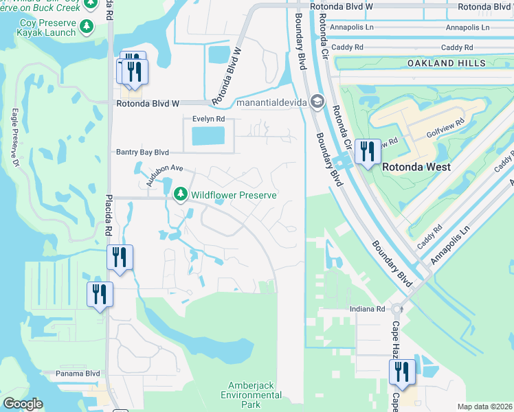 map of restaurants, bars, coffee shops, grocery stores, and more near 9021 Kestral Circle in Englewood