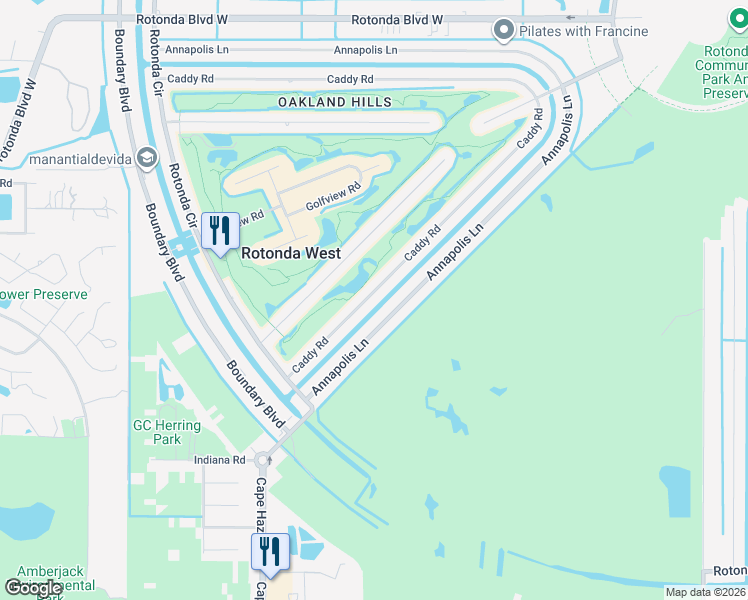 map of restaurants, bars, coffee shops, grocery stores, and more near 33 Caddy Road in Rotonda West