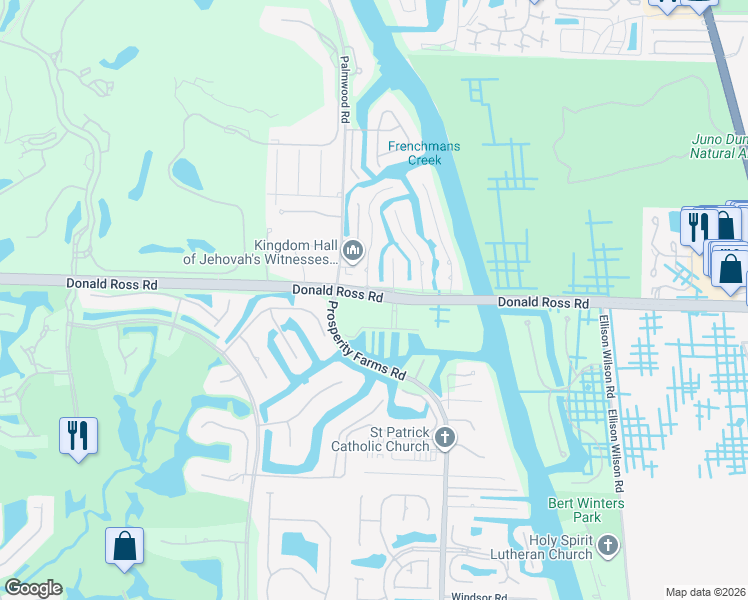 map of restaurants, bars, coffee shops, grocery stores, and more near 2700 Donald Ross Road in Palm Beach Gardens