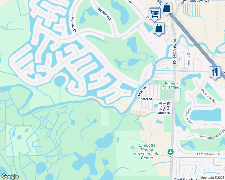 map of restaurants, bars, coffee shops, grocery stores, and more near 347 Portofino Drive in Punta Gorda