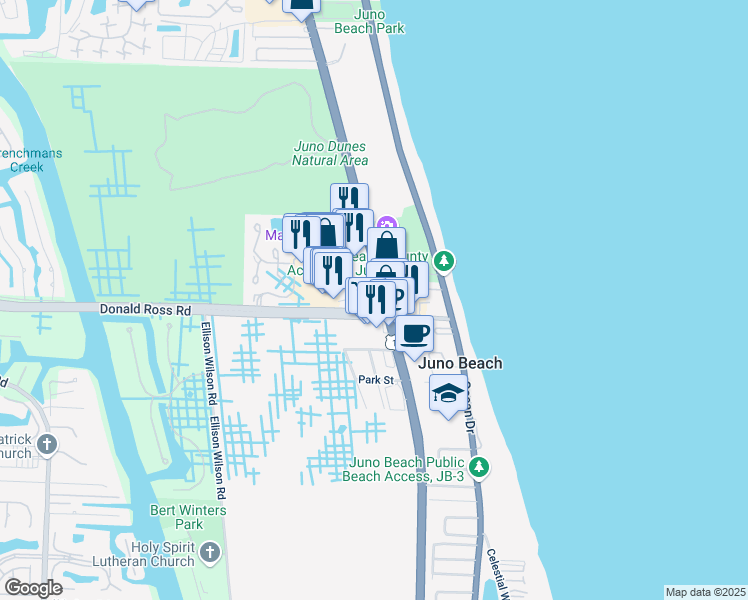 map of restaurants, bars, coffee shops, grocery stores, and more near 13901 U.S. 1 in Juno Beach