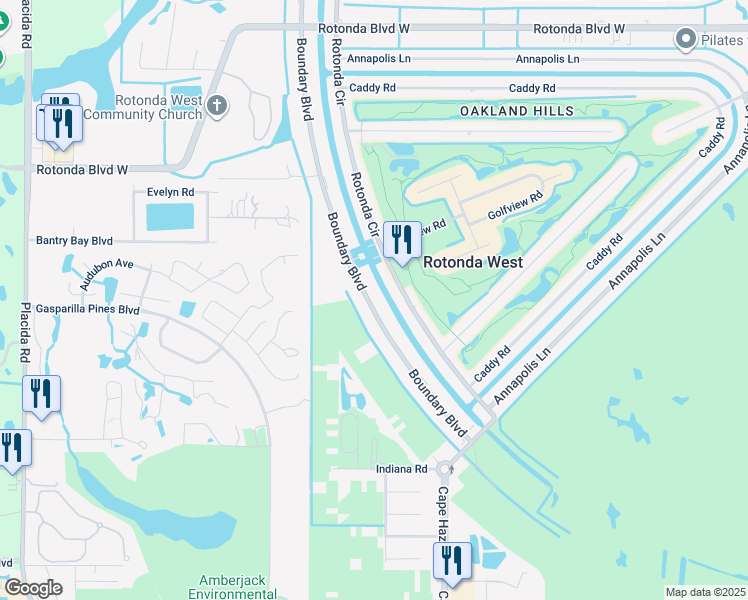 map of restaurants, bars, coffee shops, grocery stores, and more near 96 Boundary Boulevard in Rotonda West