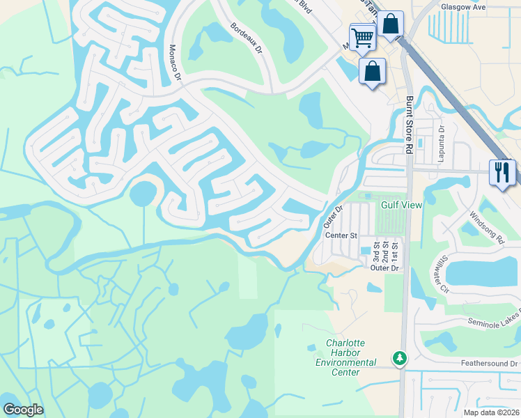 map of restaurants, bars, coffee shops, grocery stores, and more near 358 Portofino Drive in Punta Gorda