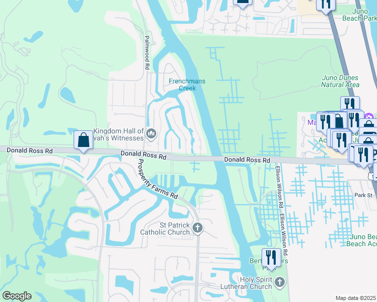 map of restaurants, bars, coffee shops, grocery stores, and more near 2565 Old Donald Ross Road in Palm Beach Gardens