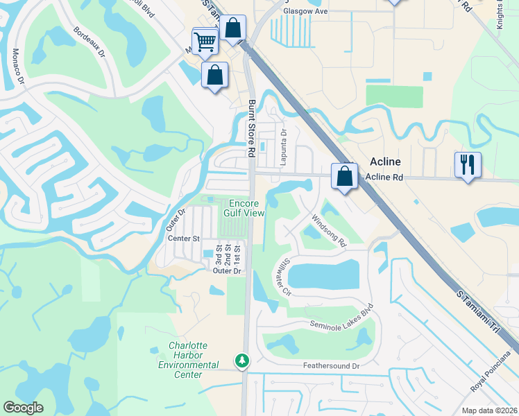 map of restaurants, bars, coffee shops, grocery stores, and more near 10200 Burnt Store Road in Punta Gorda