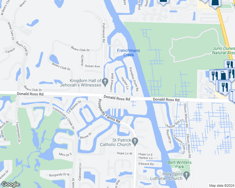 map of restaurants, bars, coffee shops, grocery stores, and more near 2661 Old Donald Ross Road in Palm Beach Gardens