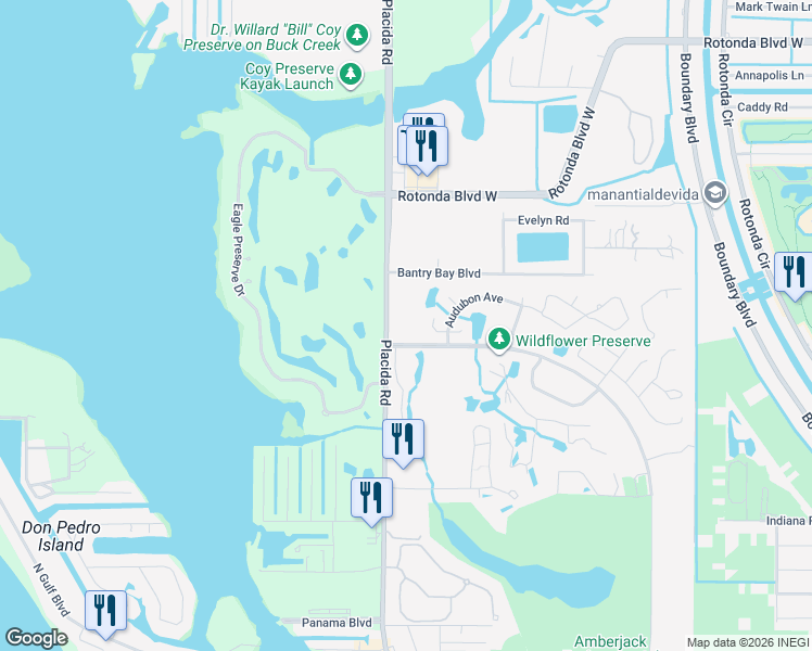 map of restaurants, bars, coffee shops, grocery stores, and more near 3304 Blue Jay Lane in Englewood