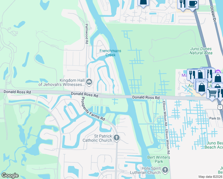 map of restaurants, bars, coffee shops, grocery stores, and more near 14046 Harbor Lane in Palm Beach Gardens