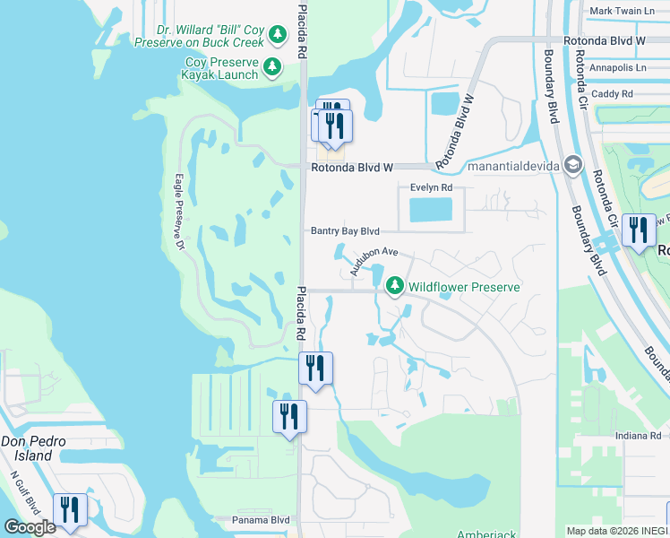 map of restaurants, bars, coffee shops, grocery stores, and more near 3304 Blue Jay Lane in Englewood