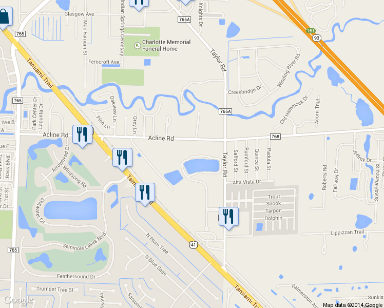 map of restaurants, bars, coffee shops, grocery stores, and more near 3857 Acline Road in Punta Gorda