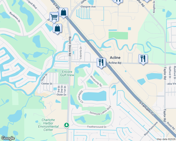 map of restaurants, bars, coffee shops, grocery stores, and more near 10220 Windsong Rd in Punta Gorda