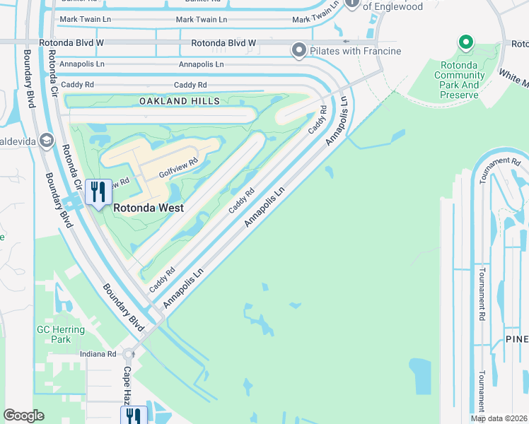 map of restaurants, bars, coffee shops, grocery stores, and more near 71 Annapolis Lane in Rotonda West