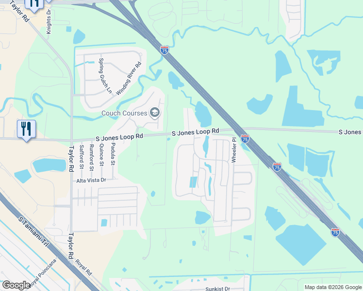 map of restaurants, bars, coffee shops, grocery stores, and more near Fairway Drive in Punta Gorda
