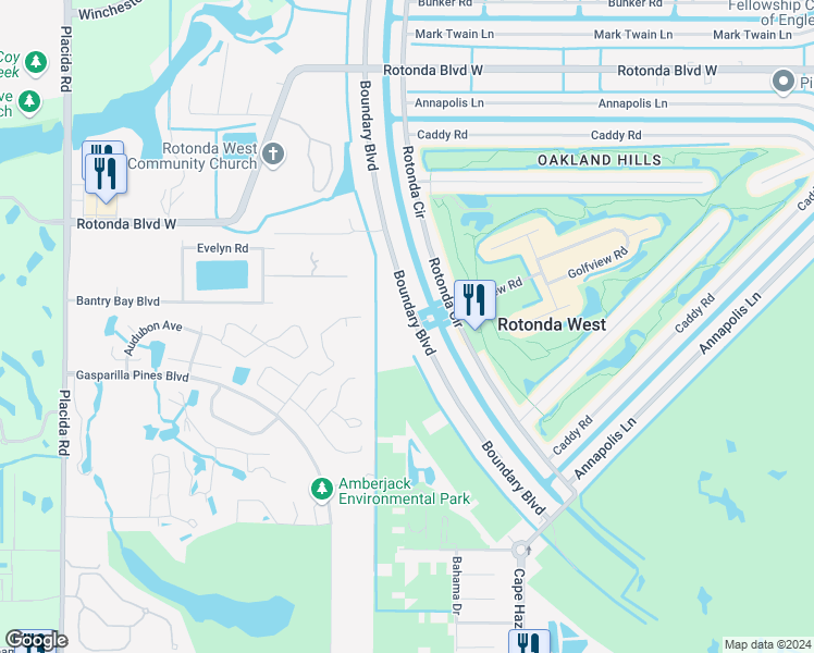 map of restaurants, bars, coffee shops, grocery stores, and more near 113 Boundary Boulevard in Rotonda West