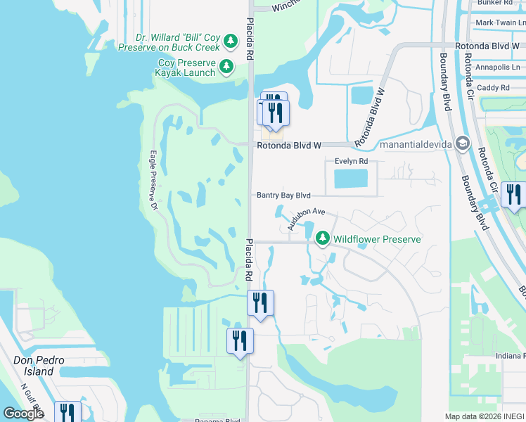map of restaurants, bars, coffee shops, grocery stores, and more near 3304 Blue Jay Lane in Englewood