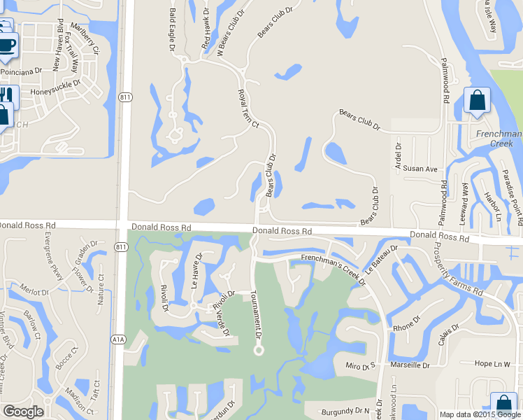 map of restaurants, bars, coffee shops, grocery stores, and more near 103 Bears Club Dr in Jupiter