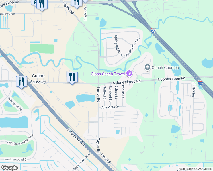 map of restaurants, bars, coffee shops, grocery stores, and more near 6030 Safford Street in Punta Gorda
