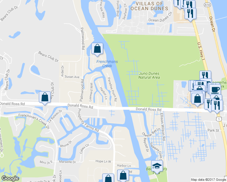map of restaurants, bars, coffee shops, grocery stores, and more near 14140 Paradise Point Road in Palm Beach Gardens