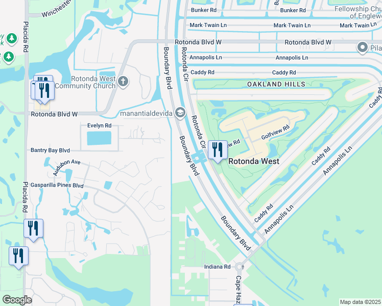 map of restaurants, bars, coffee shops, grocery stores, and more near 125 Boundary Boulevard in Rotonda West