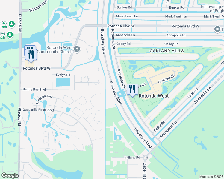 map of restaurants, bars, coffee shops, grocery stores, and more near 125 Boundary Boulevard in Rotonda West