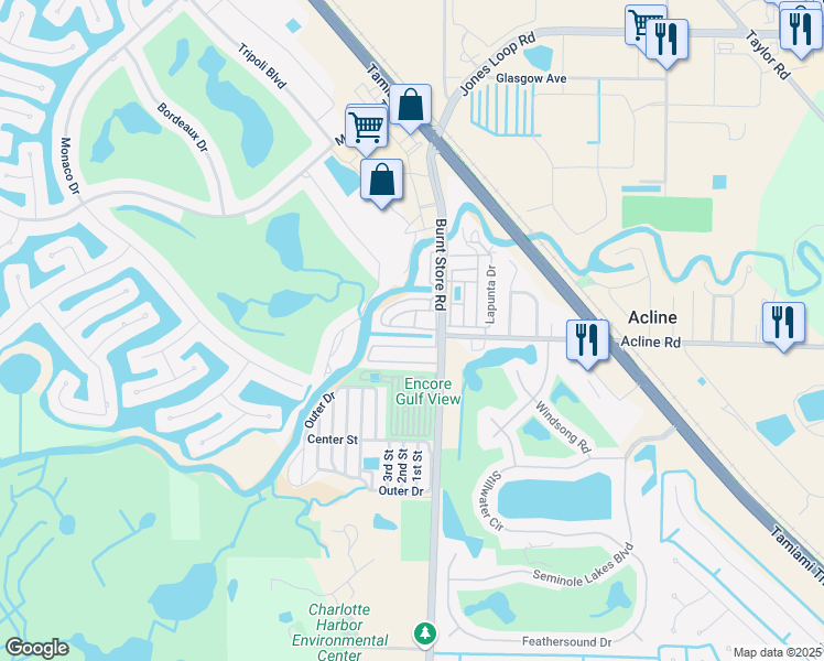 map of restaurants, bars, coffee shops, grocery stores, and more near 30 Avenue A in Punta Gorda