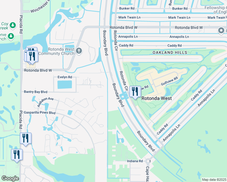 map of restaurants, bars, coffee shops, grocery stores, and more near 125 Boundary Boulevard in Rotonda West