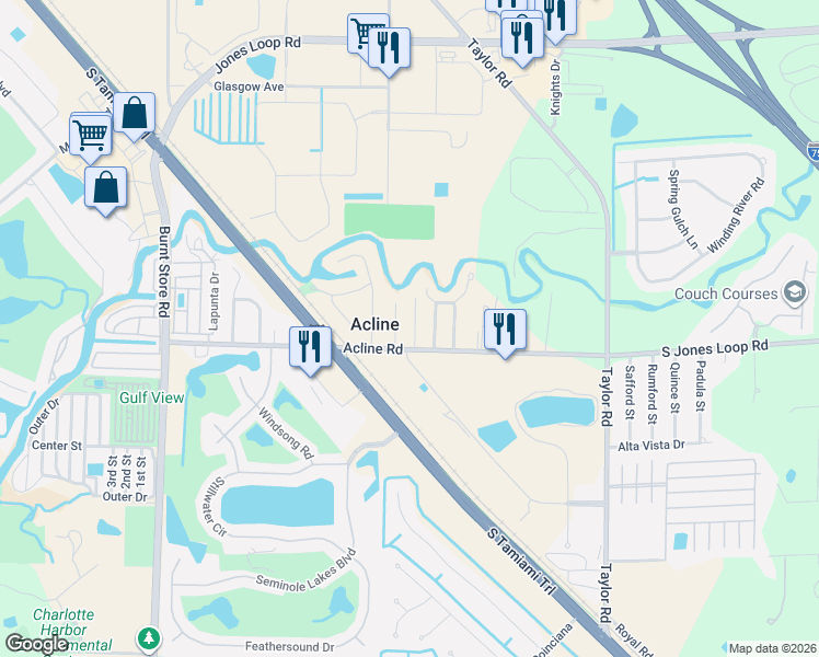 map of restaurants, bars, coffee shops, grocery stores, and more near 5914 Purdy Lane in Punta Gorda