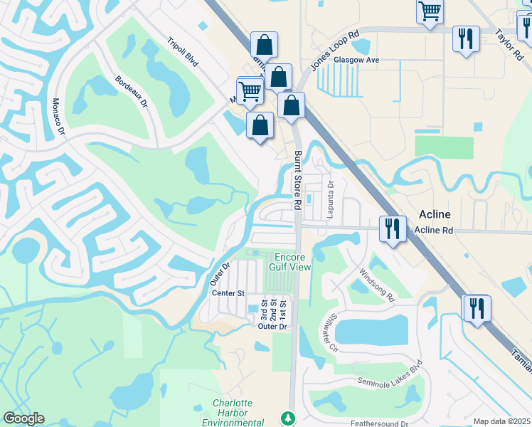 map of restaurants, bars, coffee shops, grocery stores, and more near 30 Avenue A in Punta Gorda