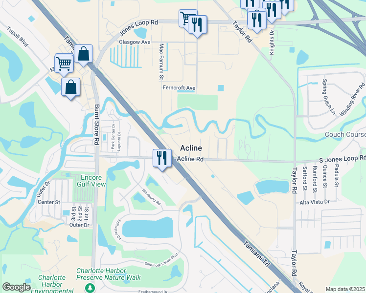 map of restaurants, bars, coffee shops, grocery stores, and more near 5850 Pine Lane in Punta Gorda