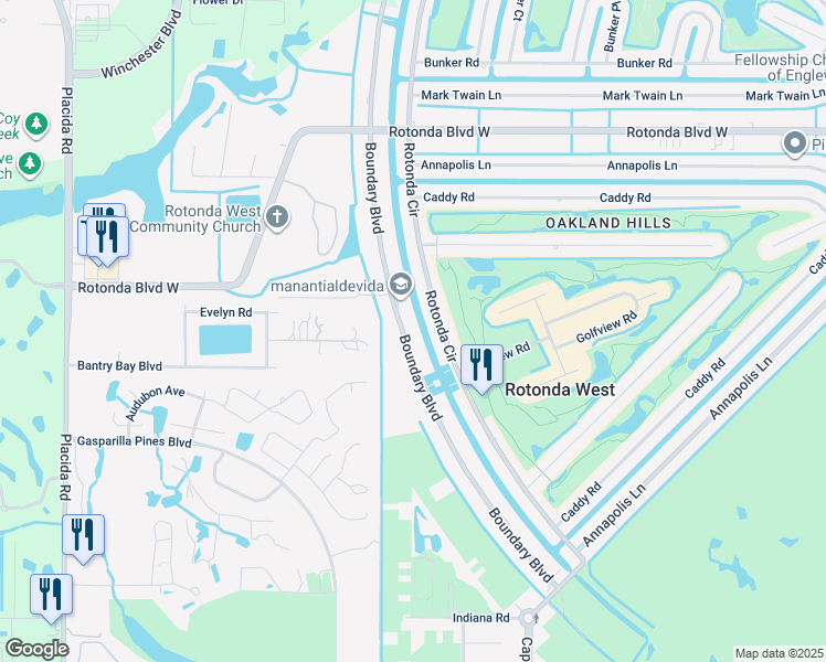 map of restaurants, bars, coffee shops, grocery stores, and more near 138 Boundary Boulevard in Rotonda West