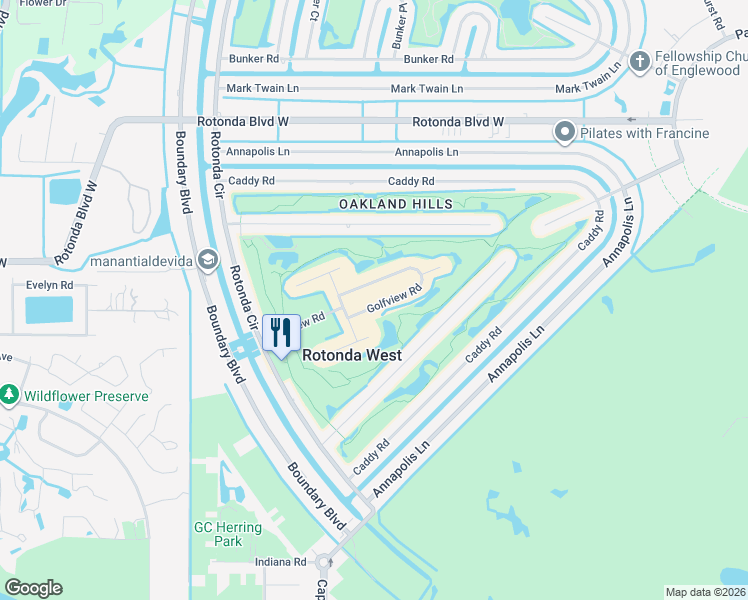 map of restaurants, bars, coffee shops, grocery stores, and more near 16 Golfview Road in Rotonda West