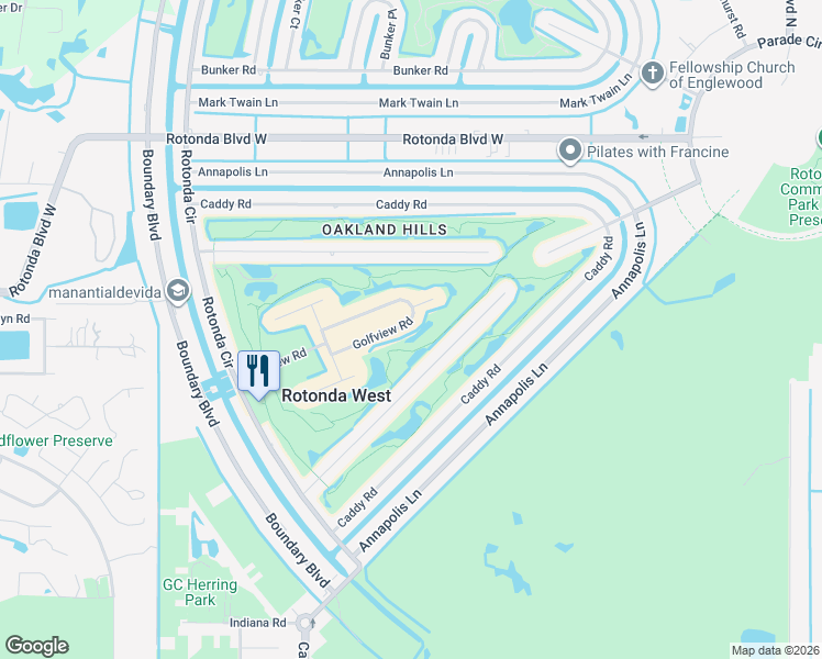 map of restaurants, bars, coffee shops, grocery stores, and more near 25 Golfview Road in Rotonda West
